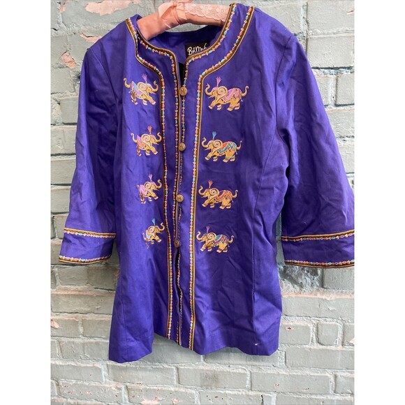 Bob Mackie Jacket XL Coat Wearable Art Purple Embroidered Elephants Vintage - Picture 4 of 12